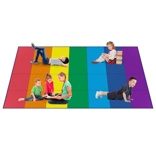 Colorful Rainbow Washable Classroom Rug