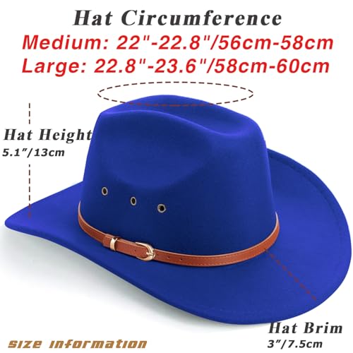 Image of DRESHOW Cowboy Hat for Women and Men Western Felt Cowboy Cowgirl Hat Wide Brim Belt Buckle Retro Fedora Hats Unisex Caps