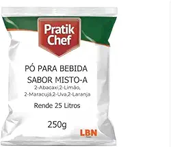 Refresco em pó Pratik Chef 250g - Food Service - Rendimento Cx/Fd 250 Litros (Mista A, 2 Abacaxi, 2 Limão, 2 Maracuja, 2 Uva, 2 Laranja)