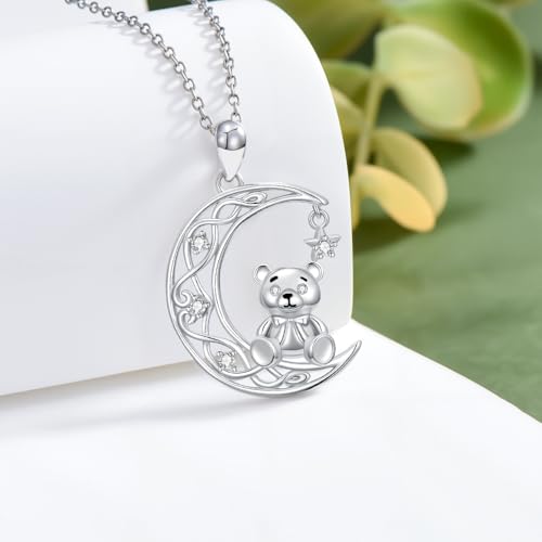 Lab Grown Diamond Moon Star/Bear/Cat/Butterfly/Dog/Rabbit/Hummingbird Necklace, 925 Sterling Silver Moon-Shape Animal/Sun/Heart Pendant Gift for Women2