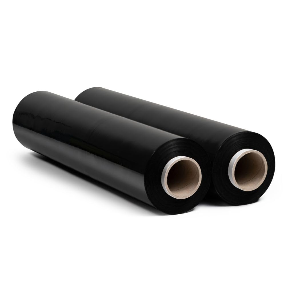 RAGO® Stretchfolie Schwarz 2 Stück I Möbelfolie 300m folie für möbel Hand Stretchfolie rollen I Palettenfolie Handfolie Wickelfolie I Verpackungsmaterial (40 x 9,5 x 9,5 cm) 1,85 kg I 300m Länge