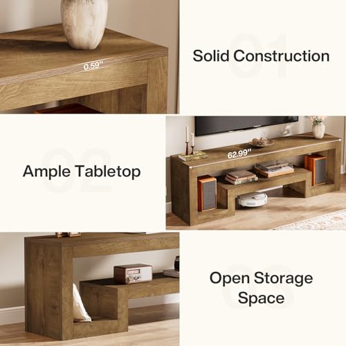 Image of Tribesigns 63-Inch TV Stand for 55 /60 /65 /75-Inch TVs, Farmhouse Entertainment Center with Open Storage Shelves, Wood Television Console for Living Room, Bedroom, Wood