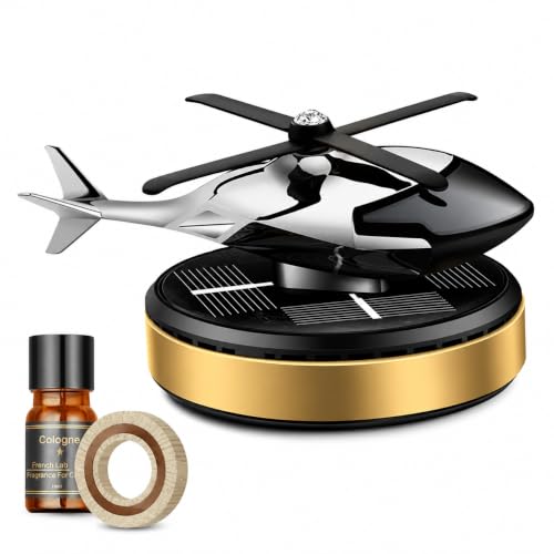 Image of Solar Helicopter Car Perfume Diffuser with Wooden Insert and Aluminum Base (Gold Helicopter)