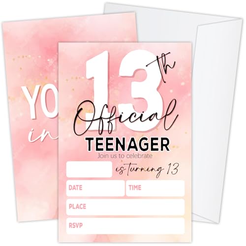 20 Pink Party Invitation Cards for Girls Official Teenager Party