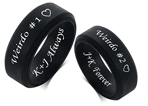 MZZJ 2Pcs Personalized Couple Silicone Rings 8MM Breathable Rubber Bevel Edges Rings Wedding Band Promise Egagement Rings for Him Her,Anniversary Birthday Gift for Husband Wife,Size 7-12