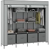 HOMCOM Armario Tela 2 Zonas Colgar 4 Cajones 166x42,5 cm Gris Oscuro