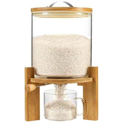 SCENEN 5L Glass Rice Dispenser with Bamboo Base Cover