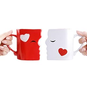 Kissing Mugs Set, Anniversary & Wedding Gifts, Exquisitely Crafted Two Large Cups & Spoons for Couples, For Him and Her on Valentines, Birthday, Engagement by Blu Devil Kissing Mugs Set Anniversary Wedding Gifts Exquisitely Crafted Two Large Cups Spoons for Couples For Him and Her on Valentines Birthday Engagement by Blu Devil