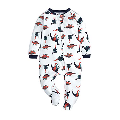 Moru Baby Girls Boys Sleep and Play Organic One-Piece Romper Zip Cotton Footed Pajama (BB Dinosaur, 12-18 Months)