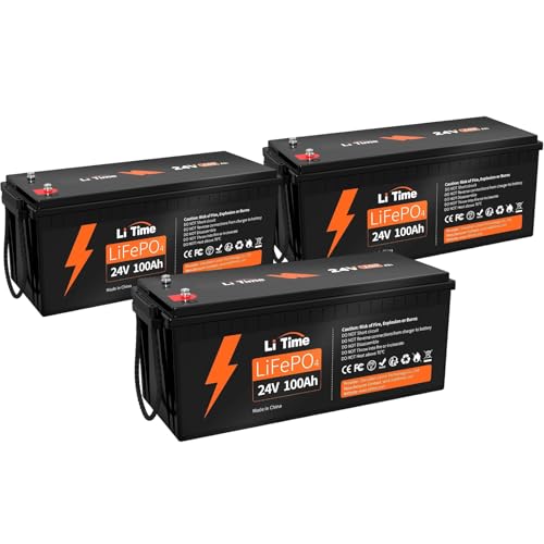 Image of LiTime 3 Pack 24V 100Ah LiFePO4 Lithium Battery for Off-grid, RV, Marine