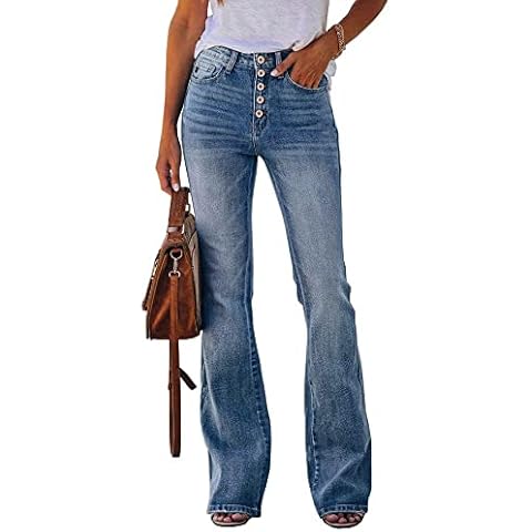 Koinshha Womens High Waisted Jeans Stretch Boyfriend Flare Casual Bootcut Denim Pants Cover