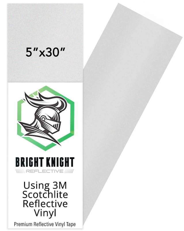 Image of Bright Knight Decals White Reflective Vinyl Motorcycle Helmet Reflective Stickers 5x30, Made with 3M Reflective Tape Vinyl for Trailers, Cars, Bikes, Rims, Waterproof White Reflective Tape