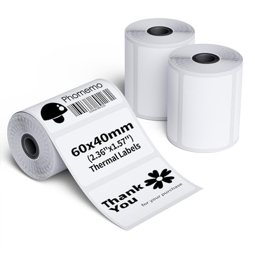 Phomemo M110/M220/M221/M200/M120/M100/M108/M150/M250/M260 Selbstklebende Etiketten 2.36 x 1.57 (60x40 mm) Thermoetiketten papier für Phomemo Etikettendrucker 180 Etiketten pro Rolle (3 Rollen)