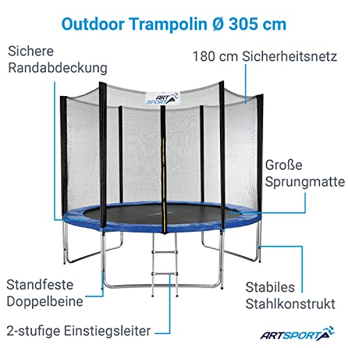ArtSport Outdoor Trampolin Ø 244 / 305 cm mit Netz, Randabdeckung, Leiter & Stangen - Gartentrampolin für Kinder… – Bild 4
