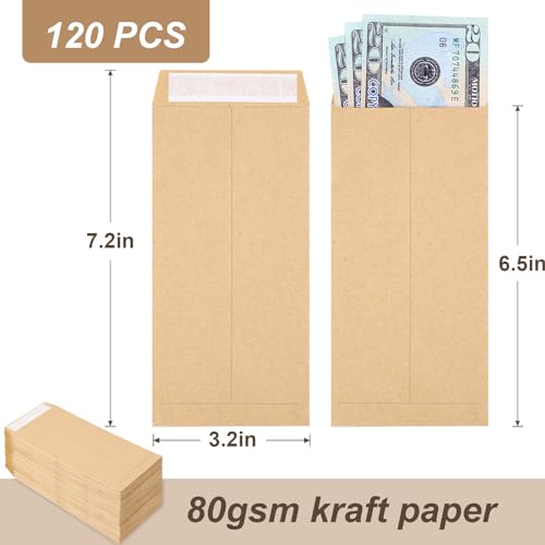 Joyberg Envelopes para dinheiro com 120 peças, papel kraft, envelopes pequenos de 16,5 cm x 8 cm par