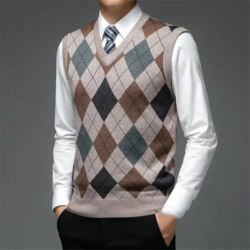 Men's Argyle Knit Sweater Vest V-Neck Sleeveless Pullover Casual Autumn Fashion Diamond Pattern Waistcoat2