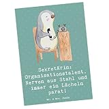 Mr. & Mrs. Panda Karte Sekretärin Heldin - Geschenk, Geburtstagskarten, handgefertigte Geschenke, Anerkennung, Ansprechpartner, Postkarte, Empfang, Berufsgestaltung, Grußkarte, Büromanagement, Beruf