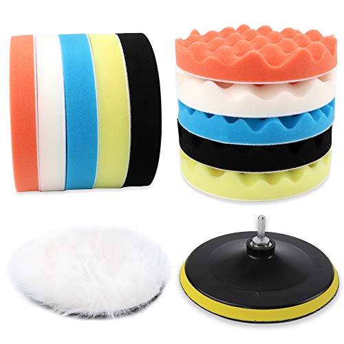 Coceca 12pcs 7 Inches Buffing and Polishing Pad, Drill Polishing Pads kit Car