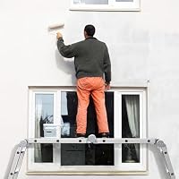 Ansobea 3.6M Aluminium Mehrzweckleiter 4x3 Stufen,Multifunktionsleiter mit plattform, Alu Leiter mit 2 Gerüstplatten, Klappleiter 16 Stufen, Trittleiter bis 150 kg, Haushaltsleiter Silber – Ansicht 2