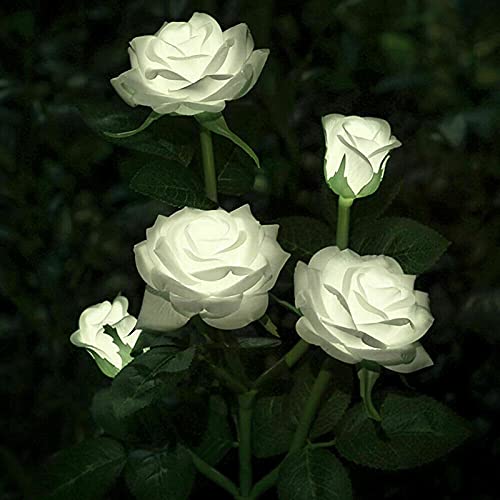 XVZ Solar Flower Outdoor Garden Lights,2 Packs Solar Garden Stake Lamps with 10 Rose Flower Waterproof Decorative Lights for Lawm Patio Yard Pathway Party Decoration(White) - Image 2