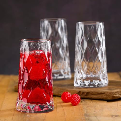 Image of Premium Crystal Water Glass Set of 6 - Highball Drinking Glasses Set for Home - Glass Set for Water Juice Shakes Mojito Cocktail Colddrinks (Leafy Cocktail)