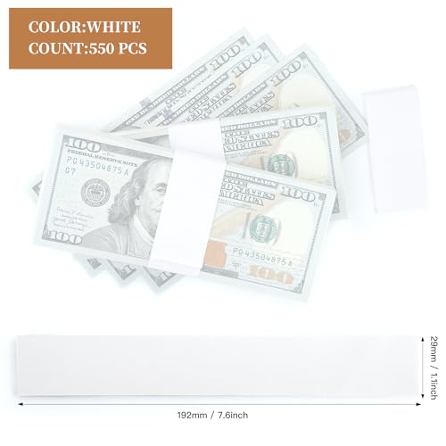 PONNOR Money Bands White Kraft Currency Straps Self Adhesive Currency Straps for Bill(550PCS, 7.6x1.1 in) - Thumbnail 2