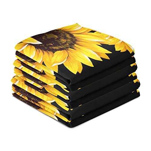 Staytop 4Pcs Kitchen Dish Towels,Beautiful Sunflower Flowers Floral Black Super Soft And Rapid Drying Kitchen Towels,Multifunctional Microfiber Towels,Cloth Napkin Decorative 28X18In #TOP3