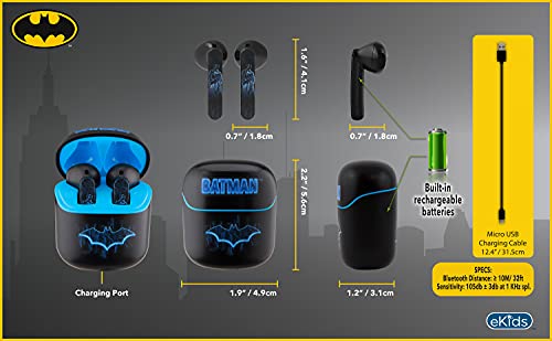 Ekids Batman Bluetooth Earbuds With Microphone, Kids Wireless Earbuds With Charging Case For Ear Buds, For Fans Of Batman Gifts And Merchandise #TOP6