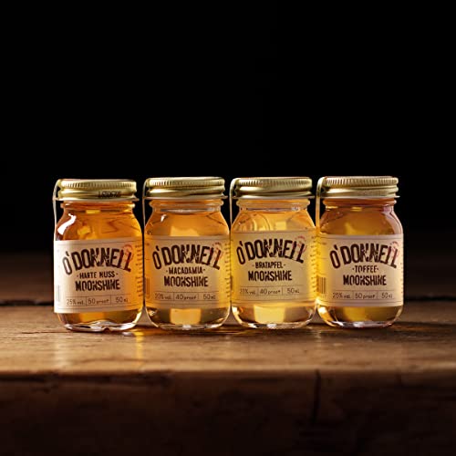 O’Donnell Moonshine Geschenkset Mini - 4x Kleine Liköre als Geschenkidee (Made in Berlin) - Natürliche Zutaten - Premium Schnaps Probierset Harte Nuss, Toffee, Macadamia, Bratapfel - vegan (Winter)