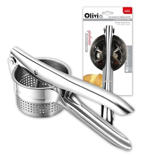IPEA Schiacciapatate Professionale in Acciaio Inox per Schiacciare Patate, Verdura e Frutta - DESIGN MODERNO - Impugnatura Ergonimica - Utensile da Cucina per Purè - Pressa di Ortaggi e Carote