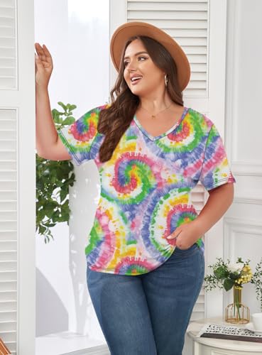 Image of ForHailey Women's Plus Size Short Sleeve Tee Shirt V Neck Basic Ladies Loose Fit T Shirt 1X-5X