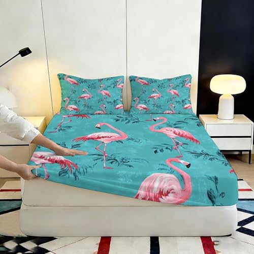 Drap-Housse Microfibre Douce Flamingo 3D Imprimé Palmier 90x200cm