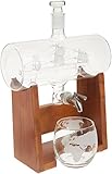 NutriChef Glass Whiskey Decanter with Glasses - 37oz Barrel Whiskey Carafe Alcohol Decanter Set, Decanter w/Spigot, Stopper & Base, for Brandy Wine Cognac Rum Gin Scotch Bourbon