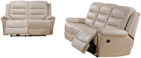 Coja by Sofa4life Leather Sofa And Loveseat Recliner Set, Ivory