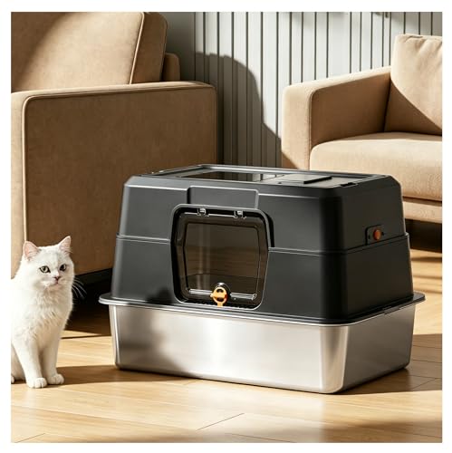 YULEESIYIP® Fully Enclosed Stainless Steel Cat Litter Box High Side Anti…