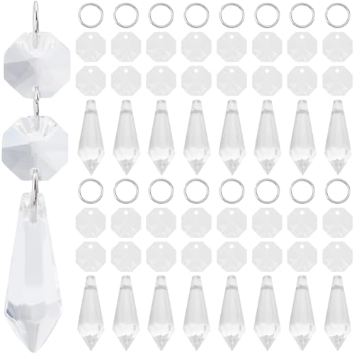 SOFPLATE 1 Caja 20 Piezas de Cristales de Reemplazo de Lámpara de Araña de 38mm Reemplazos de Cristal Colgante de Gotas de Carámbano Prisma Colgante con Kit de Enlace Octogan para Lámpara de Vela de A