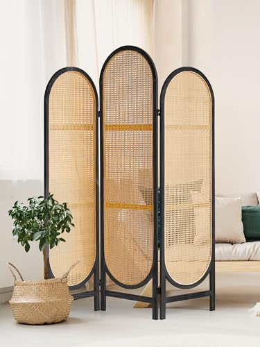 3-Panel Hand-Woven Rattan Room Divider