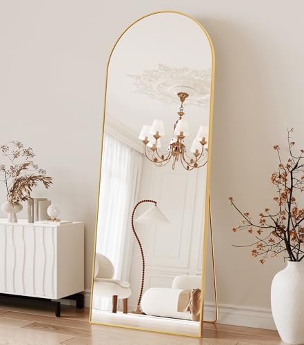 Image of 21 inch x 64 inchArched Full Length Mirror - Wall Mounted Floor Mirror- Aluminum Alloy Frame Full Body Mirror for Bathroom Living Room Bedroom and Entryway Gold