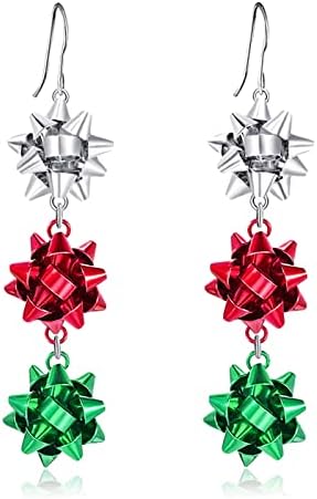 Christmas Earrings for Women Girls, Cute Christmas Gift Bow Dangle Green Earring, Holiday Crazy Party Drop Stud Earrings Jewelry(Colorful Bow)