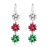 Pendientes de Navidad para mujeres y niñas, bonitos aros de árbol de Navidad con lazo