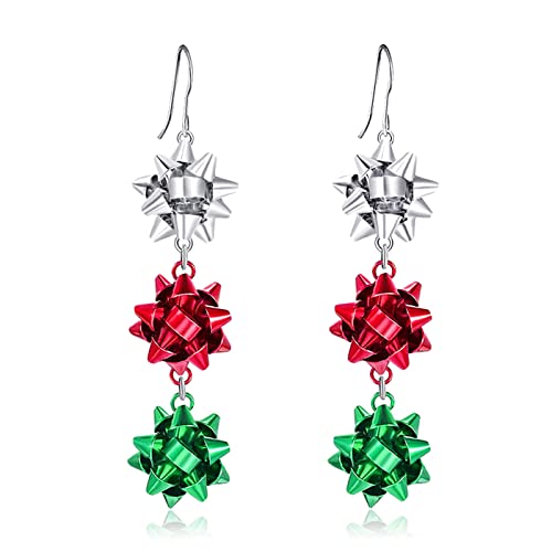Christmas Earrings For Women Girls, Cute Christmas Gift Bow Dangle Green Earring, Holiday Crazy Party Drop Stud Earrings Jewelry(Colorful Bow) #TOP24