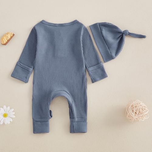 Neutral Baby Clothes Newborn Girl Boy Coming Home From Hospital Outfit Cute Ribbed Knit One-Piece Romper Jumpsuit Hat4