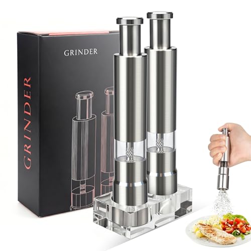 Stainless Steel Salt & Pepper Grinder Set with Stand