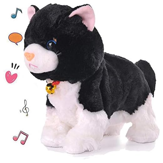 Smalody Plush Cat Walking Pet Sound Control Electronic Cat Interactive Toys Electronic Pets Robot Cat Stand Walk Electronic Toys Gift for Kids Children (Black)