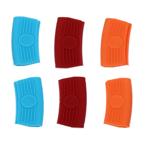 CALLARON Fundas de Silicona para Asas de Ollas y Sartenes, Juego de 3 Pares (Rojo, Naranja y Azul), Resistentes al Calor, Antideslizantes, Aislamiento Térmico para Cocina y Horneado