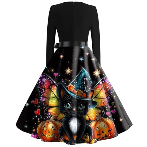OIOLOYJM Sexy Plus Size Halloween Costumes Woman 2025 Long Sleeve V Neck Printed Gothic Retro Formal Party Dresses for Women