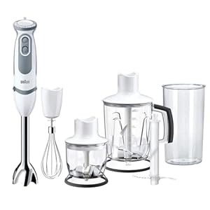 Braun 5245 Mini-emmer, 1000 W, 21 snelheden, turbo-functie, spatbescherming, 4 accessoires (garde, mini-hakmolen 350 ml, blender 1,25 l, maatbeker 600 ml) wit