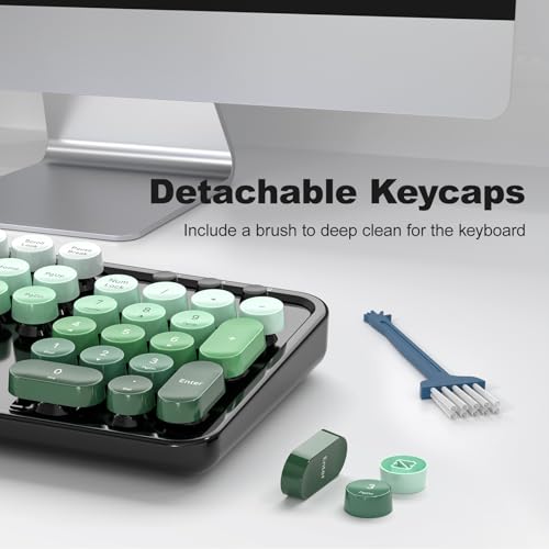 Image of Wireless Keyboard and Mouse Combo, 2.4GHz Gradient Colorful Full-Size Retro Typewriter Keyboard with Wireless Mouse for PC /Desktop /Laptop /Windows (Black Green)