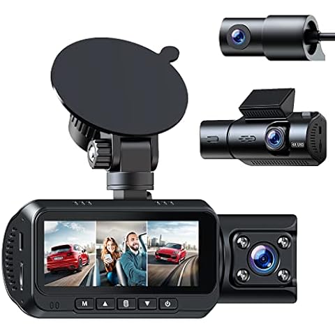 3 Channel 4K Dash Cam Built in GPS,4K+1080P Front and Inside, 4K Dash Camera for Cars,1440P+1080P+1080P Three Way Triple Car Camera with IR Night Vision, Parking Monitor, Support 256GB Max Cover