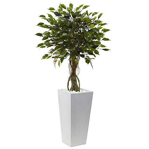 Nearly Natural 5952 52” Ficus Tree with White Planter, UV Resistant (Indoor/Outdoor)